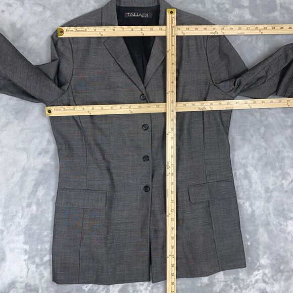Tahari Arthur S. Levine Women’s 14 Blazer Dark Gray Wool Blend 4-Button Notch La - Picture 3 of 7